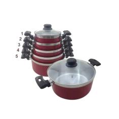 Jogo Panelas Alumínio Vermelho Tampa Vidro 5 Peças