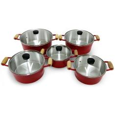 Conjunto De Panelas Caçarolas Cava 5 Peças Vermelho Tvt