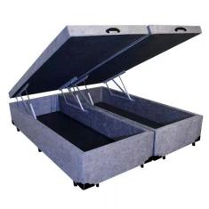 Cama Box Baú King Bipartido HomeQueen Suede Cinza 41x193x203