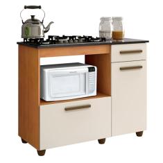 Balcão de Cozinha para Cooktop 4 Bocas Violeta 2 Portas 1 Gaveta Nature/Off White - Kaiki Móveis