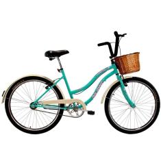Bicicleta Retro Vintage Aro 26 Feminina Beach Azul Turquesa com Cestinha-Unissex