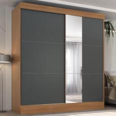 Guarda-roupa Casal Flex com Espelho 2 Portas 3 Gavetas Pantanal Cinamomo/chumbo