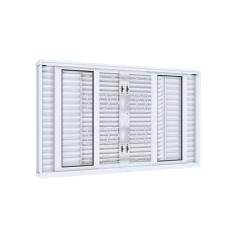 Janela Veneziana de Correr Central Flex 6 Folhas com Grade Mosaico Facilitá 120cmx150cm Lucasa Branco