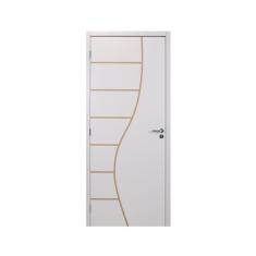 Kit Porta de Madeira Decorada 215x84cm com Batente de MDF Ultra 12cm Cantareira MGM Mogno