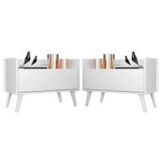 Kit c/ 2 Mesas de Cabeceira 60 cm c/ Pés Retrô Multimóveis Branca