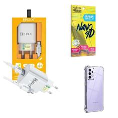 Kit Carregador Turbo + Capinha Samsung A52S 5G + Película 9D - Hrebos