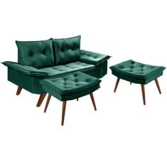 Sofa Namoradera Bariloche 2 Lugares em Suede + Duas Banqueta - Essenci