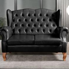 Sofá Imperador Namoradeira Chesterfield Retrô Colonial Preto