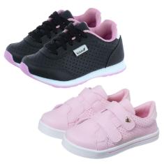 Kit 2 Pares de Tênis Infantil Feminino Jogging Preto e Casual Kidstep-Feminino