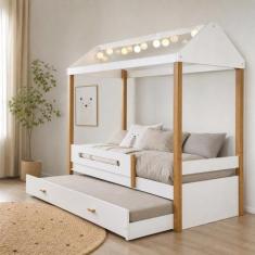 Cama Montessoriana Infantil Sara Solteiro C/ Led e Cama Auxiliar - Bra
