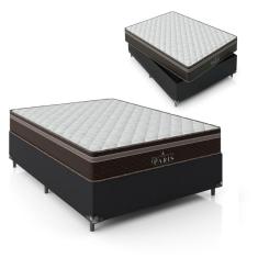 Cama Box Casal + Colchão Paris Molas Ensacadas - 61x138x188cm - Couro Preto