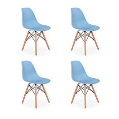 Conjunto 4 Cadeiras Charles Eames Eiffel Wood Base Madeira - Azul Claro