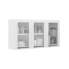 Armário Aéreo De Cozinha Branco 3 Portas Com Vidro Florença