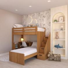 Beliche Star Office Infantil/Juvenil Multifuncional com Escrivaninha Casatema Freijó