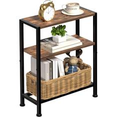 Mesa lateral estreita para espaços pequenos, mesa de canto pequena de 2 camadas com suporte de prateleira, mesa de cabeceira fina, mesa de sofá de lanche skinny na sala de estar, quarto, escritório,