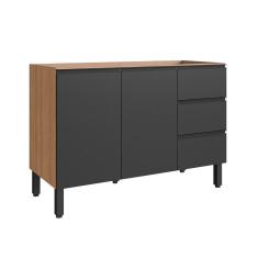 Balcão De Cozinha Para Pia 120 Cm 2 Portas 3 Gavetas Quiditá Montana Com Grafite