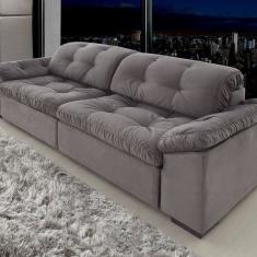 Sofá Retrátil e Reclinável 2 Lugares 240 Cm Pérola Veludo Cinza