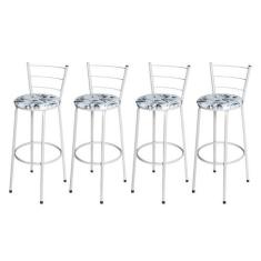 Jogo 4 Banqueta Alta Para Cozinha Epoxi Branca Estofado Floral - Lamar