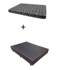 Cama Box Casal 138 Bello Box - Tecido Sintético Marrom com Colchão New York Preto D28 - 100% Espuma - 54x138x188