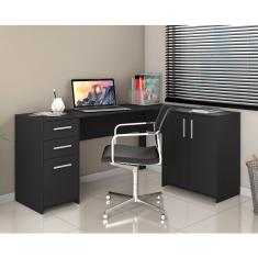 Mesa De Escritório Em L 2 Gavetas 3 Portas Office Nt 2005 Notável Móveis Preto Tx