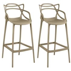 Kit 2 Banquetas Allegra Com Encosto Design Cozinha/bancada - Nude