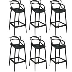 Kit 6 Banquetas Allegra Com Encosto Design Cozinha/bancada - Preto