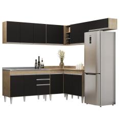 Armário De Cozinha Modulado De Canto 7 Peças Cp21 Com Pia Inox Castanho-preto - Lumil