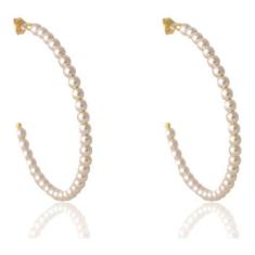 Brinco De Argola Com Pérolas Pequenas Banhado Em Ouro 18k F027 - Flora