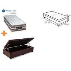 Conjunto cama Box Baú Solteiro King  + Colchão Sankonfort 96x203x75 ( 