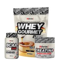 Kit Whey Protein Refil + Creatina 300g + BCAA 100 cáps Gourmet - FN Fo