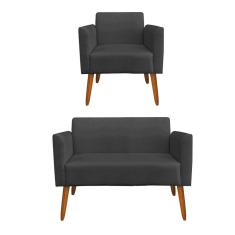 01 Namoradeira E 01 Poltrona Marisa Suede Preto