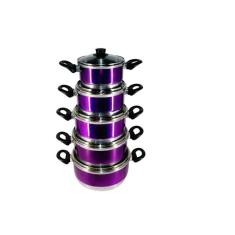 Jogo Panelas Alumínio Lilás Tampa De Vidro 5 Peças