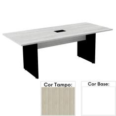 Mesa de Reunião com Caixa de Tomada 200 x 90 cm Pé Painel PE25 MDP Nogueira CasaBlanca Base Branca