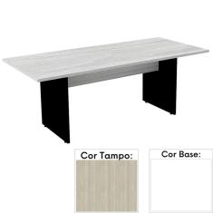 Mesa de Reunião Retangular 200 x 90 cm Pé Painel PE25 em MDP Cor Nogueira CasaBlanca e Base Branca