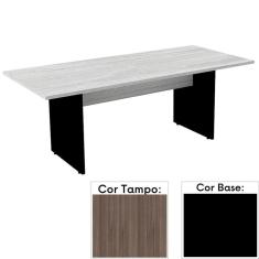 Mesa de Reunião Retangular 200 x 90 cm Pé Painel PE25 em MDP Cor Walnut e Base Preta