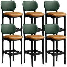 Kit 6 Banquetas Alta Bar Cozinha Jantar Betta L02 Preto Material Sinté