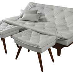 Sofá Cama Caribe 3 Lugares Com 2 Banquetas Revestimento Couri