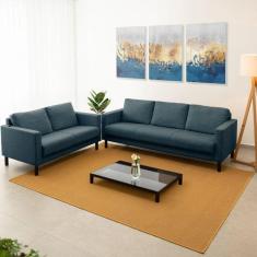 Conjunto de Sofá Antúrio 3 e 2 Lugares com Usb em Linho CabeCasa MadeiraMadeira Azul