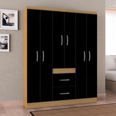 Guarda Roupa Casal Ambiente Milão 6 Portas Damasco Preto - Poquema