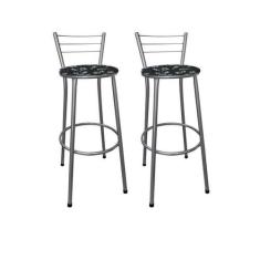 Kit 2 Banco Banqueta Bar Gourmet Alta C/ Encosto Prata - Moveraço, Ass
