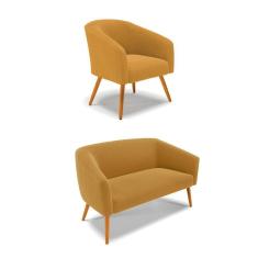 Sofá Namoradeira E Poltrona Pé Palito Castanho Stella Bouclê Most D03 - D`rossi