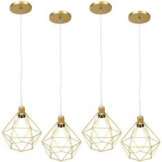 Kit 4 Pendente Aramado Diamante Luminárias Lustre Cabo Cristal P Teto 
