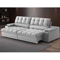 Sofá com Porta Copos e Carregador USB Ret Rec Luke 2,90m Linho Soft Pr