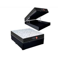 Cama Box Baú Casal Sintético Preto com Colchão Espuma D33 Marrocos 30cm