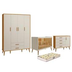 Dormitório Infantil Isis Guarda Roupa 4 Portas, Cômoda 1 Porta e Berço