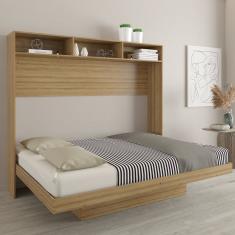 Cama Articulada Casal Horizontal Com Nichos E Prateleiras Cm8043 Amendoa