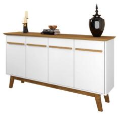 Buffet Aparador Sala de Estar 160cm 4 Portas Opala Cinamomo Branco Bec