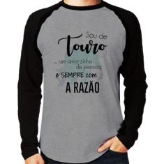 Camiseta Raglan Sou de Touro Manga Longa - Foca na Moda, Cinza, Preto,