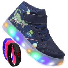 Tenis Infantil De Led Meninos Dinossauro Botinha Masculino + Relogio-Masculino