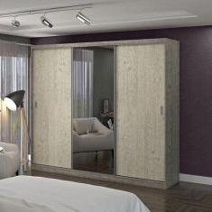 Guarda Roupa Casal com Espelho 3 Portas de Correr 4 Gavetas 1905e1 Foscarini Branco/marfim Areia
